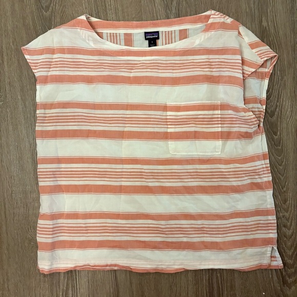 Patagonia A/C Shirt Size Small Coral White Striped Casual Outdoor Gorpcore Beach - Picture 2 of 6